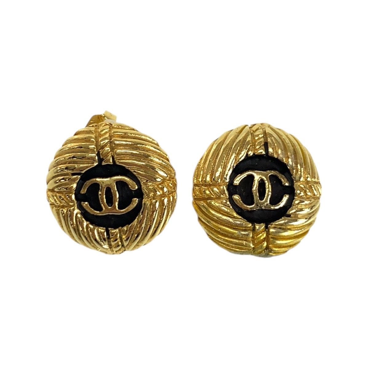 25033
CHANEL シャネル ヴィンテージ ココマーク ゴールド ブラック ゴールド金具 メッキ ピアス レディース B20