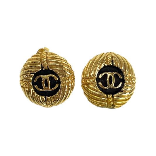 25033
CHANEL シャネル ヴィンテージ ココマーク ゴールド ブラック ゴールド金具 メッキ ピアス レディース B20
