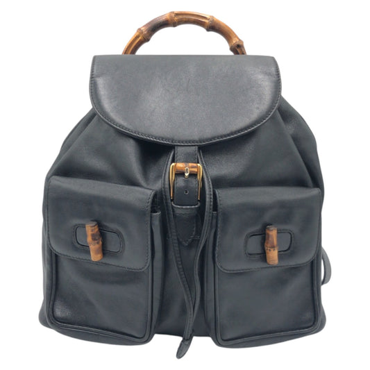 25034
GUCCI グッチ バンブー ブラック 黒 レザー 003 1998 0016 リュックサック バックパック 男女兼用 レディース AB28