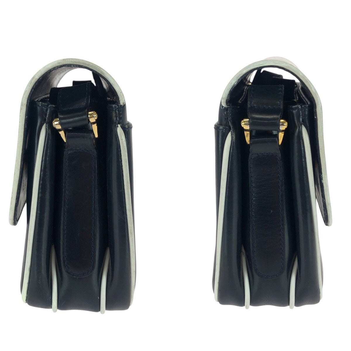 25042
CELINE セリーヌ ヴィンテージ ネイビー ホワイト ゴールド金具 レザー M08 ショルダーバッグ ポシェット レディース ABP35