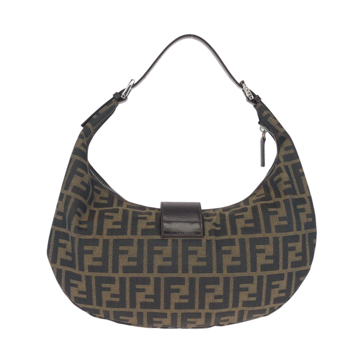 25043
FENDI フェンディ ヴィンテージ ズッカ マンマバケット 三日月型 ムーンバッグ ブラウン シルバー金具 キャンバス / レザー ショルダーバッグ ハンドバッグ レディース A210