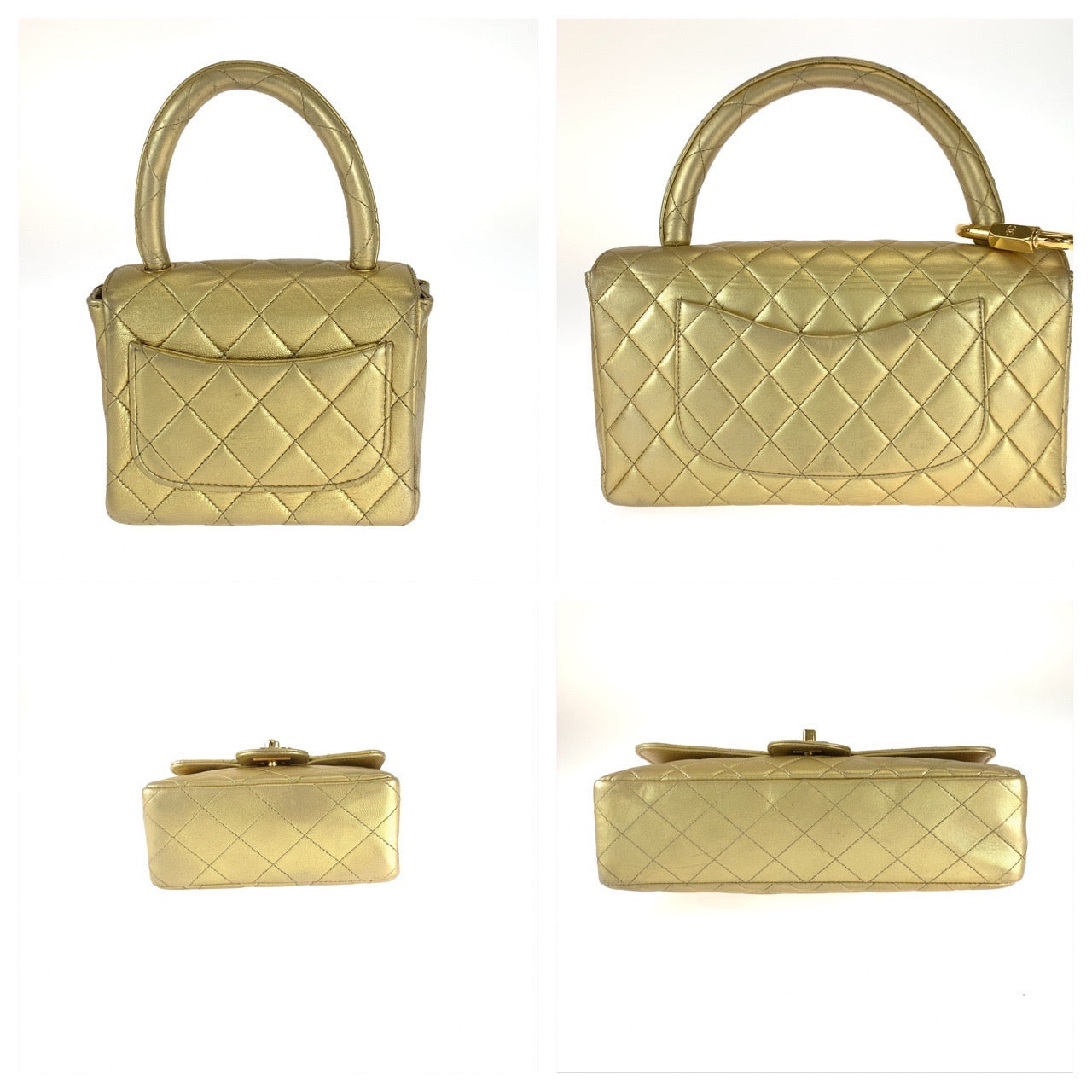 25048
CHANEL シャネル ヴィンテージ マトラッセ 親子バッグ ココマーク ターンロック カラビナ ゴールド ラムスキン ハンドバッグ バニティバッグ レディース ABP1300