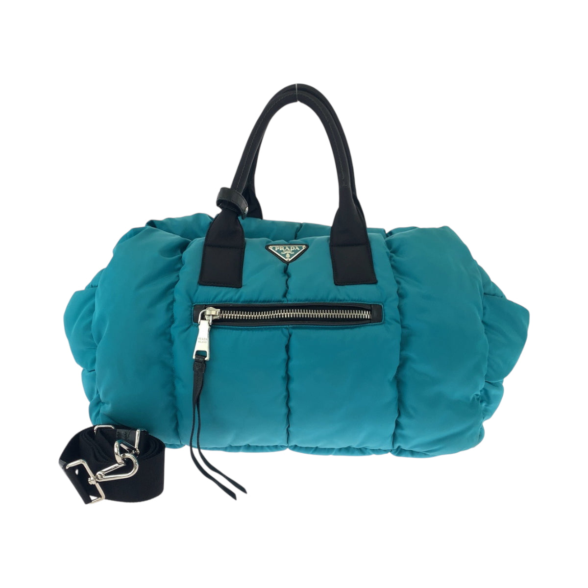 25049
PRADA プラダ テスート ボンバー 三角ロゴプレート ターコイズ ブラック シルバー金具 ナイロン BN2635 ショルダーバッグ トートバッグ 2way レディース ABP96