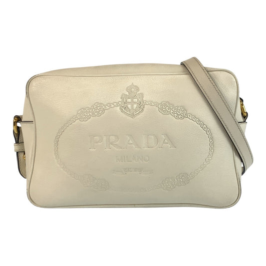 25050
PRADA プラダ ロゴ型押し ホワイト ゴールド金具 レザー ショルダーバッグ ポシェット レディース AB55