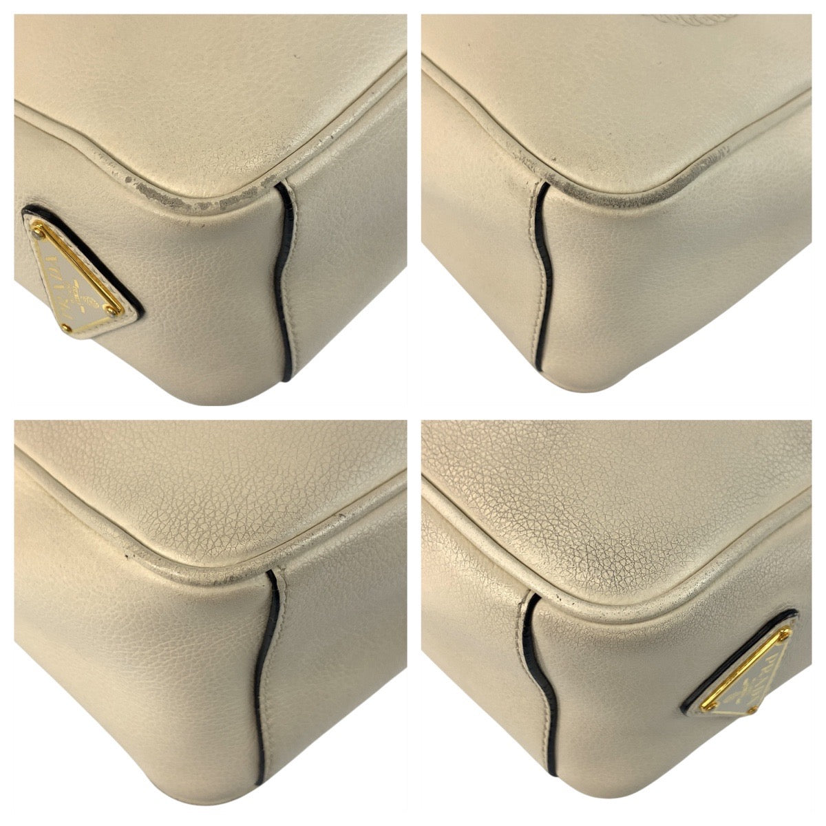 25050
PRADA プラダ ロゴ型押し ホワイト ゴールド金具 レザー ショルダーバッグ ポシェット レディース AB55