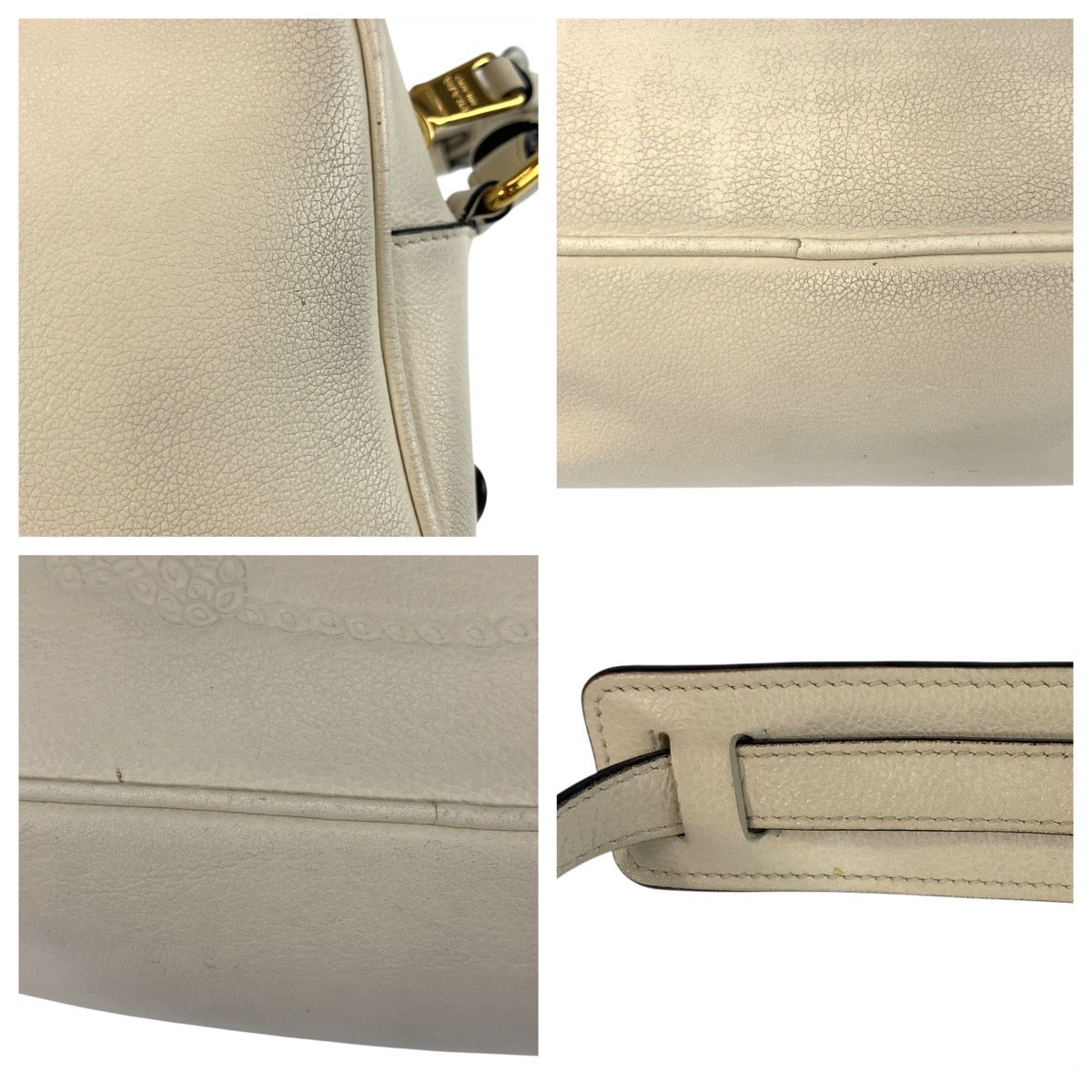 25050
PRADA プラダ ロゴ型押し ホワイト ゴールド金具 レザー ショルダーバッグ ポシェット レディース AB55
