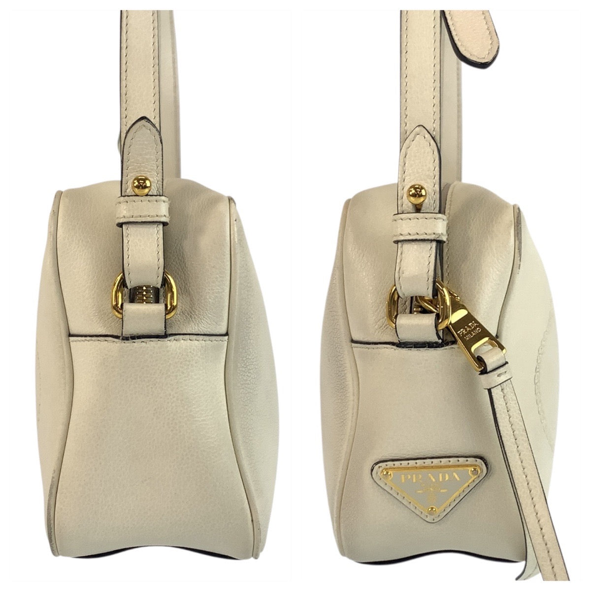 25050
PRADA プラダ ロゴ型押し ホワイト ゴールド金具 レザー ショルダーバッグ ポシェット レディース AB55