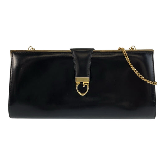 25056
GUCCI グッチ ヴィンテージ オールドグッチ ブラック 黒 ゴールド金具 レザー チェーンショルダーバッグ ポシェット レディース ABP54