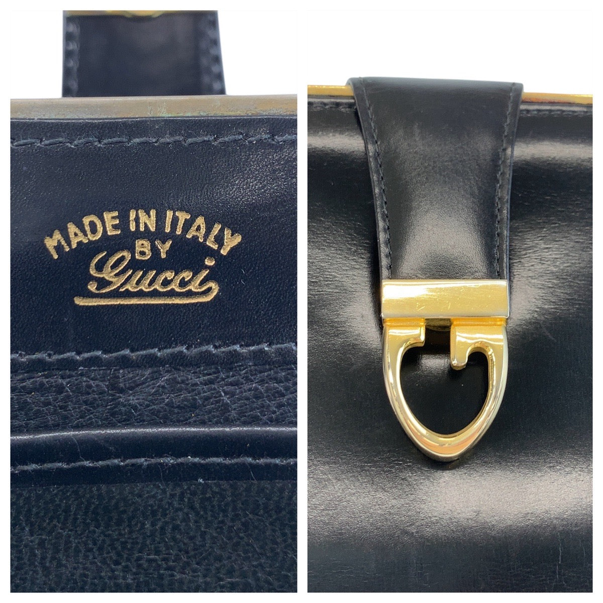 25056
GUCCI グッチ ヴィンテージ オールドグッチ ブラック 黒 ゴールド金具 レザー チェーンショルダーバッグ ポシェット レディース ABP54