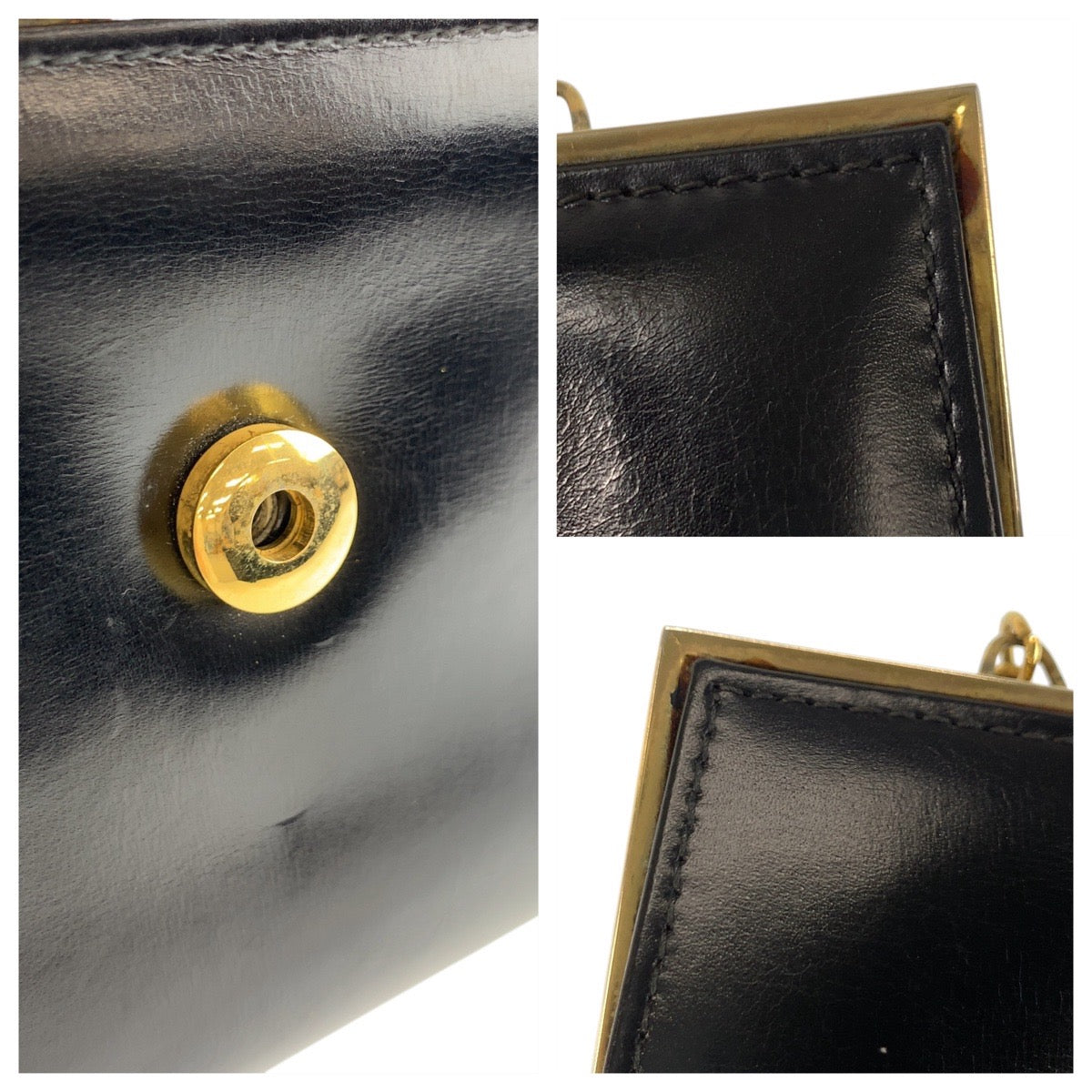 25056
GUCCI グッチ ヴィンテージ オールドグッチ ブラック 黒 ゴールド金具 レザー チェーンショルダーバッグ ポシェット レディース ABP54