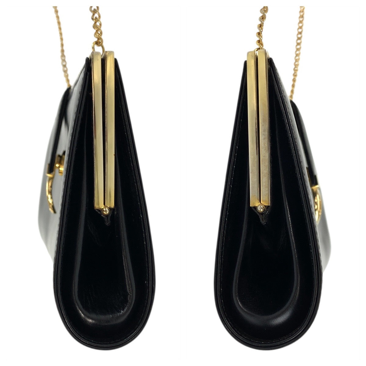 25056
GUCCI グッチ ヴィンテージ オールドグッチ ブラック 黒 ゴールド金具 レザー チェーンショルダーバッグ ポシェット レディース ABP54