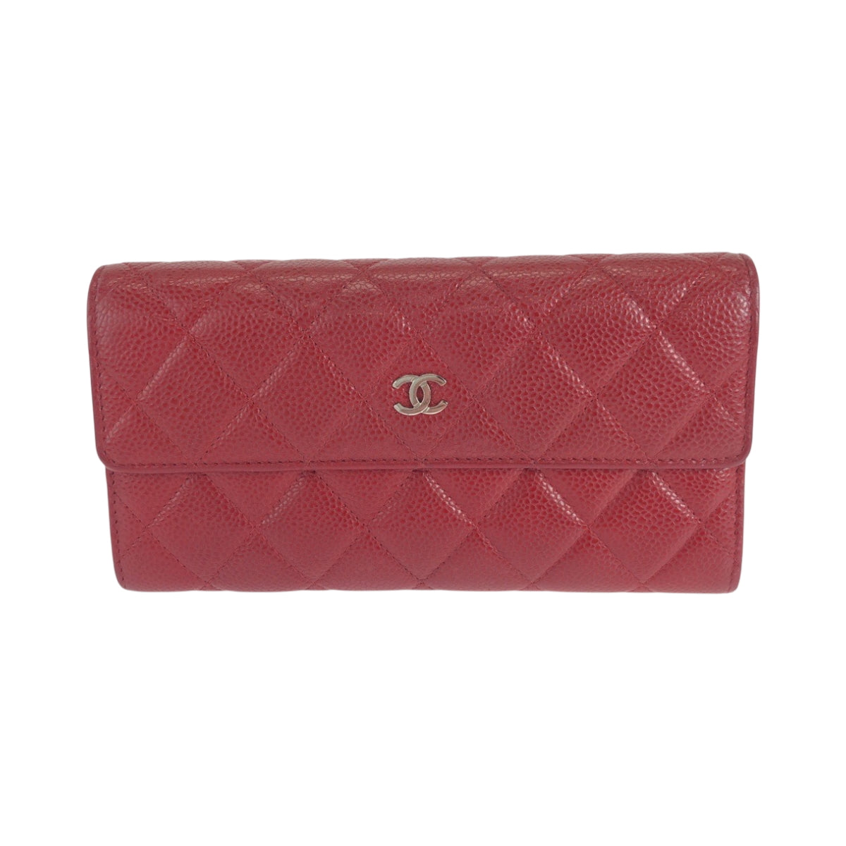 25058
CHANEL シャネル マトラッセ ココマーク レッド シルバー金具 キャビアスキン 長財布 ロングウォレット レディース ABP74
