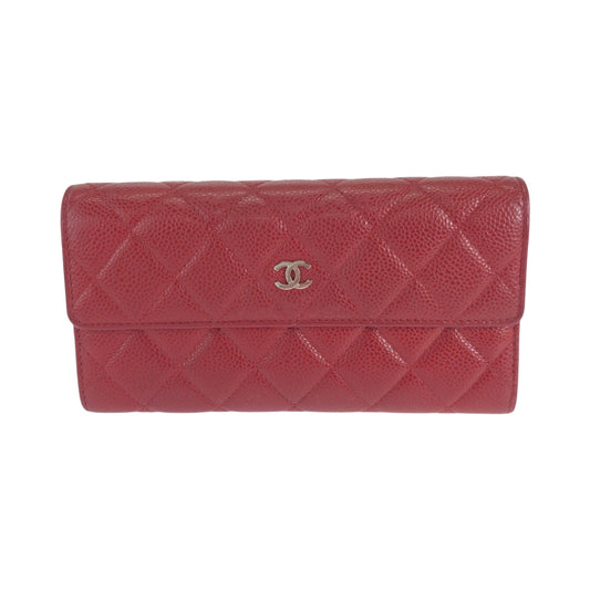 25058
CHANEL シャネル マトラッセ ココマーク レッド シルバー金具 キャビアスキン 長財布 ロングウォレット レディース ABP74