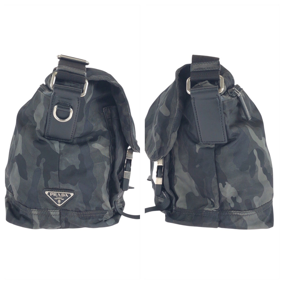 25059
PRADA プラダ テスート 三角ロゴプレート カーキ ブラック 黒 ナイロン / レザー ショルダーバッグ メッセンジャーバッグ メンズ ABP65