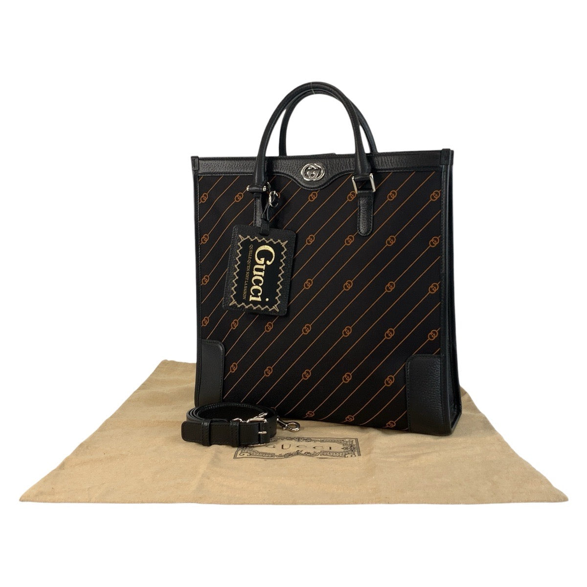 25061
GUCCI グッチ インターロッキング ブラック 黒 オレンジ シルバー金具 キャンバス / レザー 752586 ビジネスバッグ トートバッグ ショルダーバッグ 2way 男女兼用 メンズ SA160