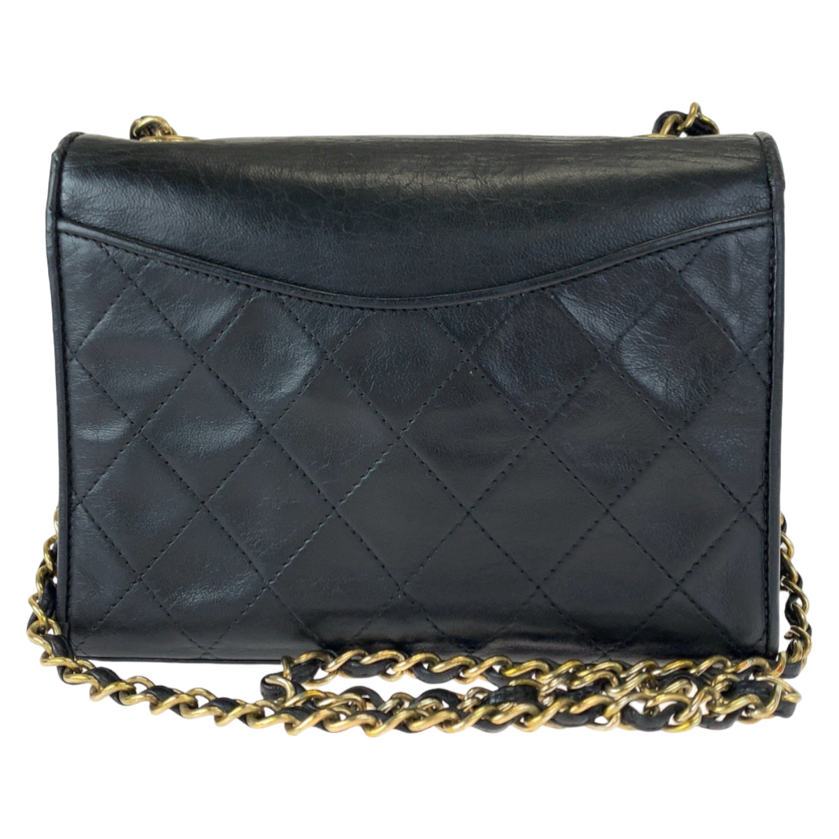 25063
CHANEL シャネル ヴィンテージ マトラッセ シングルフラップ ココマーク ブラック 黒 ゴールド金具 ラムスキン 斜め掛け チェーンショルダーバッグ ポシェット レディース AB155