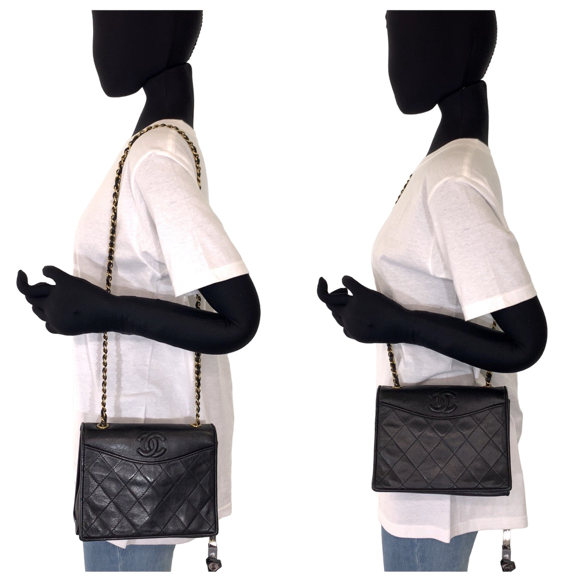 25063
CHANEL シャネル ヴィンテージ マトラッセ シングルフラップ ココマーク ブラック 黒 ゴールド金具 ラムスキン 斜め掛け チェーンショルダーバッグ ポシェット レディース AB155