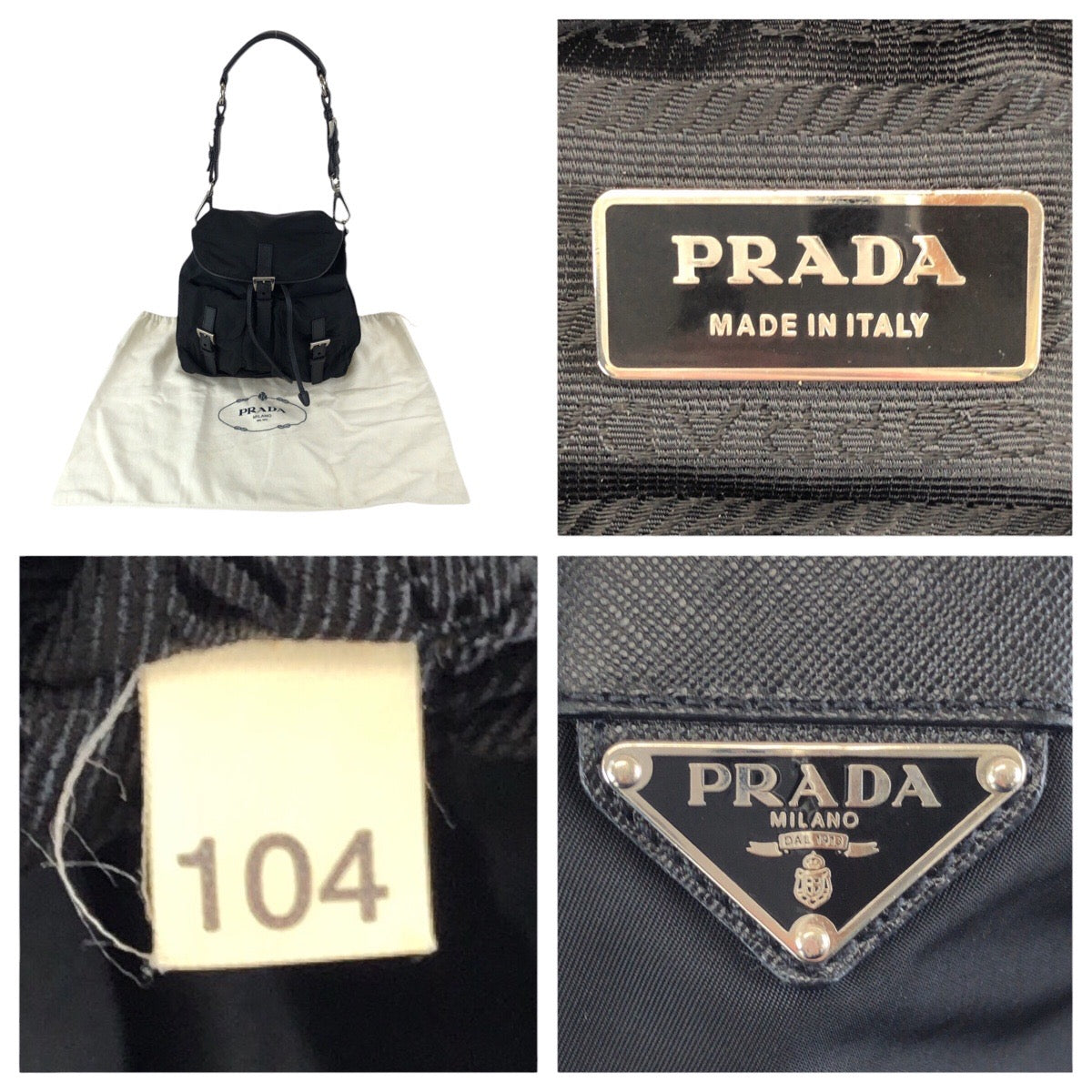 25094
PRADA プラダ テスート サフィアーノ 三角ロゴプレート ブラック 黒シルバー金具 ナイロン / レザー ショルダーバッグ ポシェット レディース ABP42