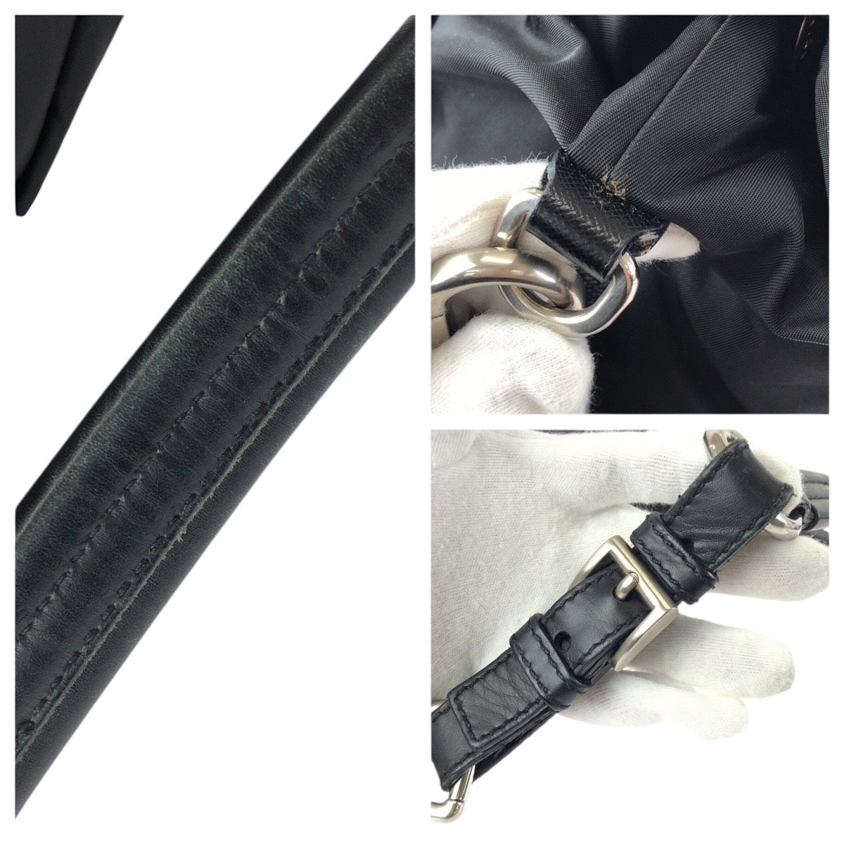 25094
PRADA プラダ テスート サフィアーノ 三角ロゴプレート ブラック 黒シルバー金具 ナイロン / レザー ショルダーバッグ ポシェット レディース ABP42