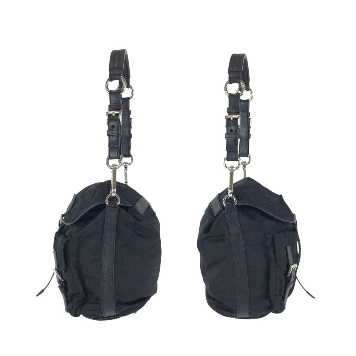 25094
PRADA プラダ テスート サフィアーノ 三角ロゴプレート ブラック 黒シルバー金具 ナイロン / レザー ショルダーバッグ ポシェット レディース ABP42