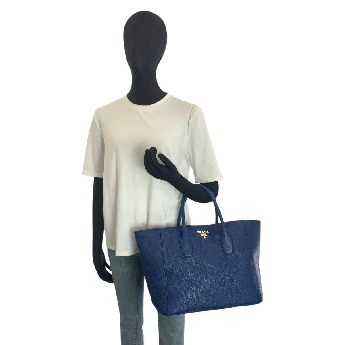 25095
PRADA プラダ ヴィッテロダイノ ブルー ゴールド金具 レザー トートバッグ ハンドバッグ レディース ABP44