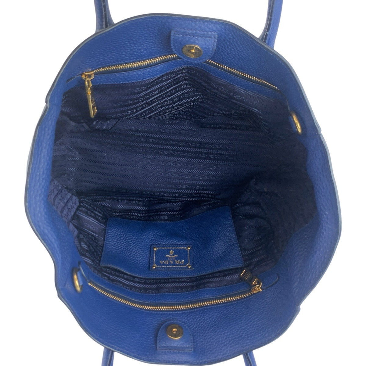 25095
PRADA プラダ ヴィッテロダイノ ブルー ゴールド金具 レザー トートバッグ ハンドバッグ レディース ABP44