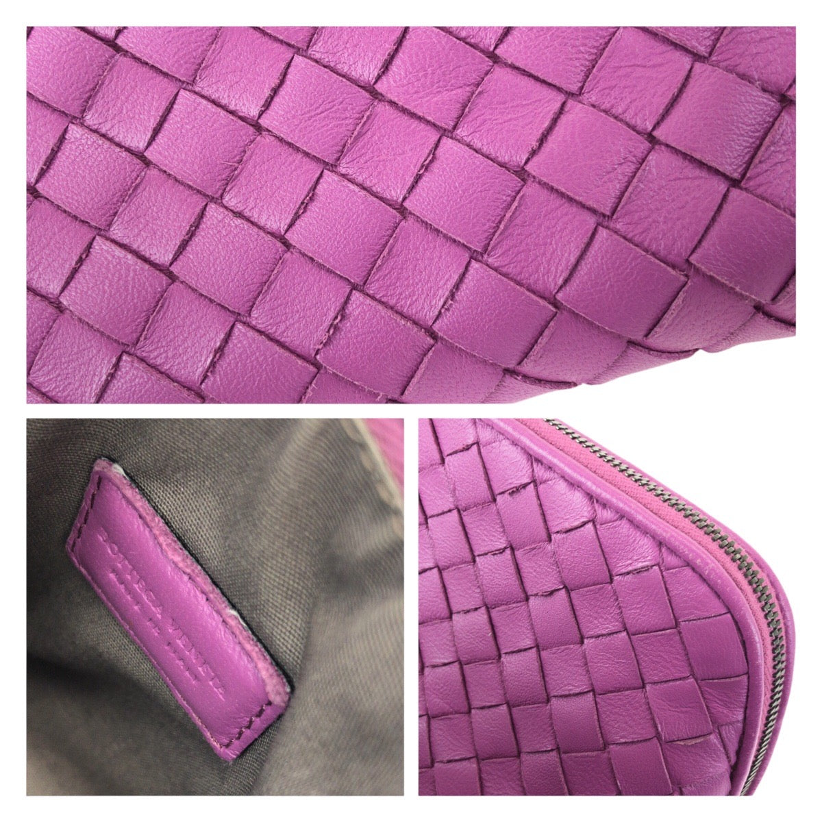 25096
BOTTEGAVENETA ボッテガヴェネタ イントレチャート パープル アメジストパープル レザー ポーチ メイクポーチ 小物入れ レディース ABP30