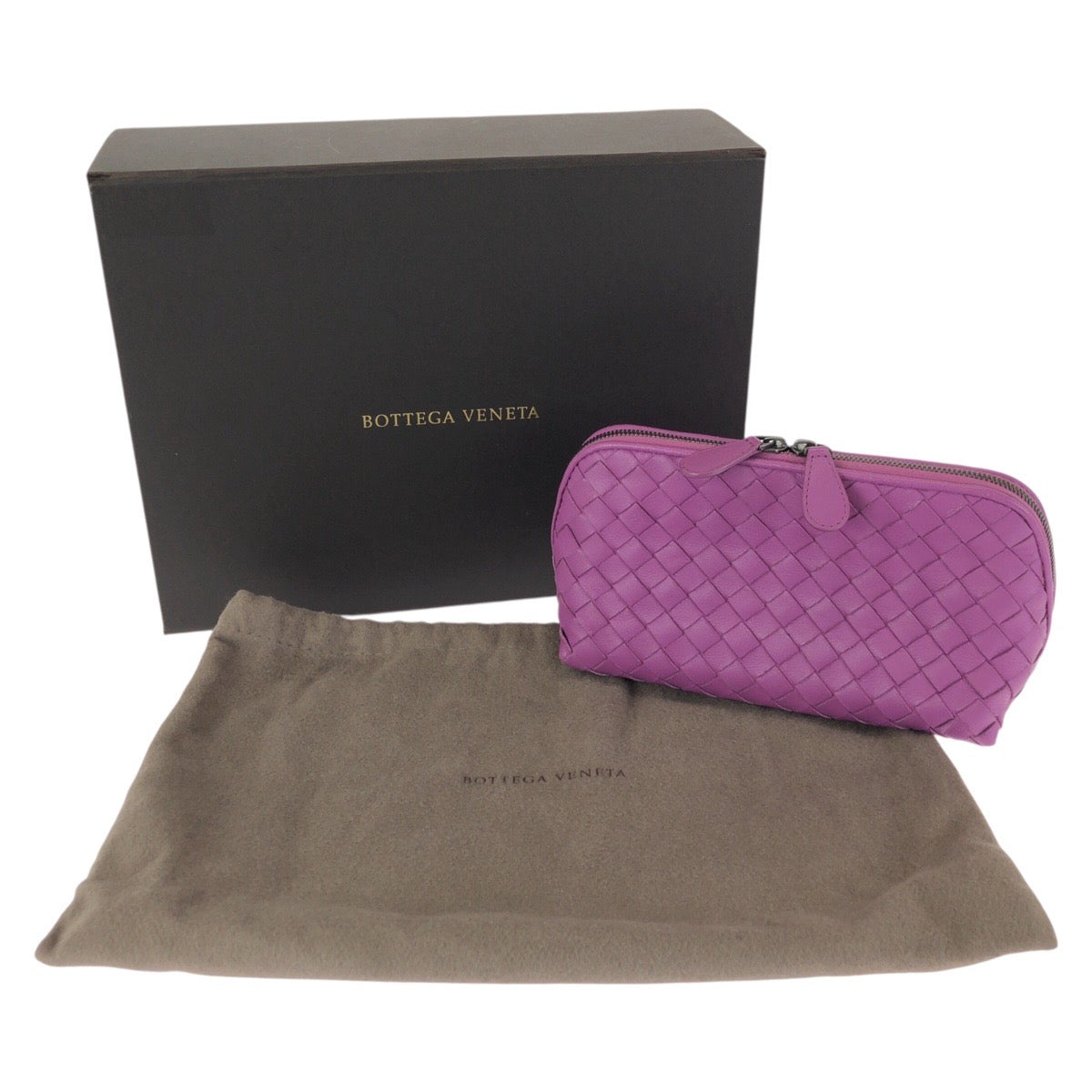 25096
BOTTEGAVENETA ボッテガヴェネタ イントレチャート パープル アメジストパープル レザー ポーチ メイクポーチ 小物入れ レディース ABP30