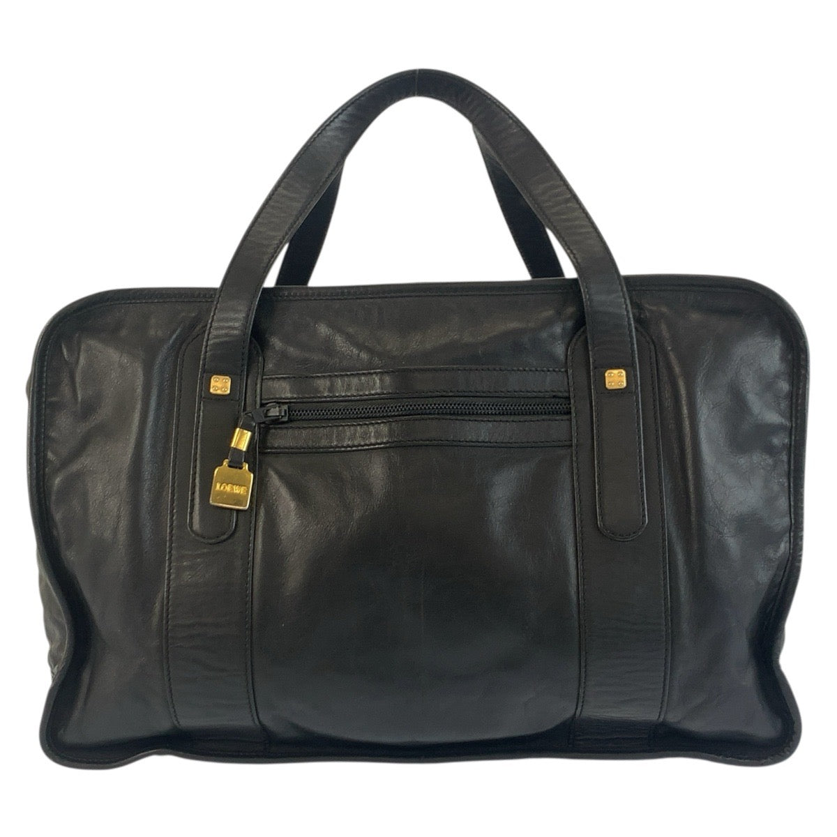 25098
LOEWE ロエベ アナグラム ブラック 黒 ゴールド金具 レザー ボストンバッグ ハンドバッグ レディース AB42