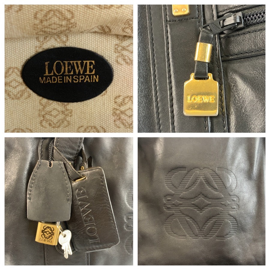 25098
LOEWE ロエベ アナグラム ブラック 黒 ゴールド金具 レザー ボストンバッグ ハンドバッグ レディース AB42