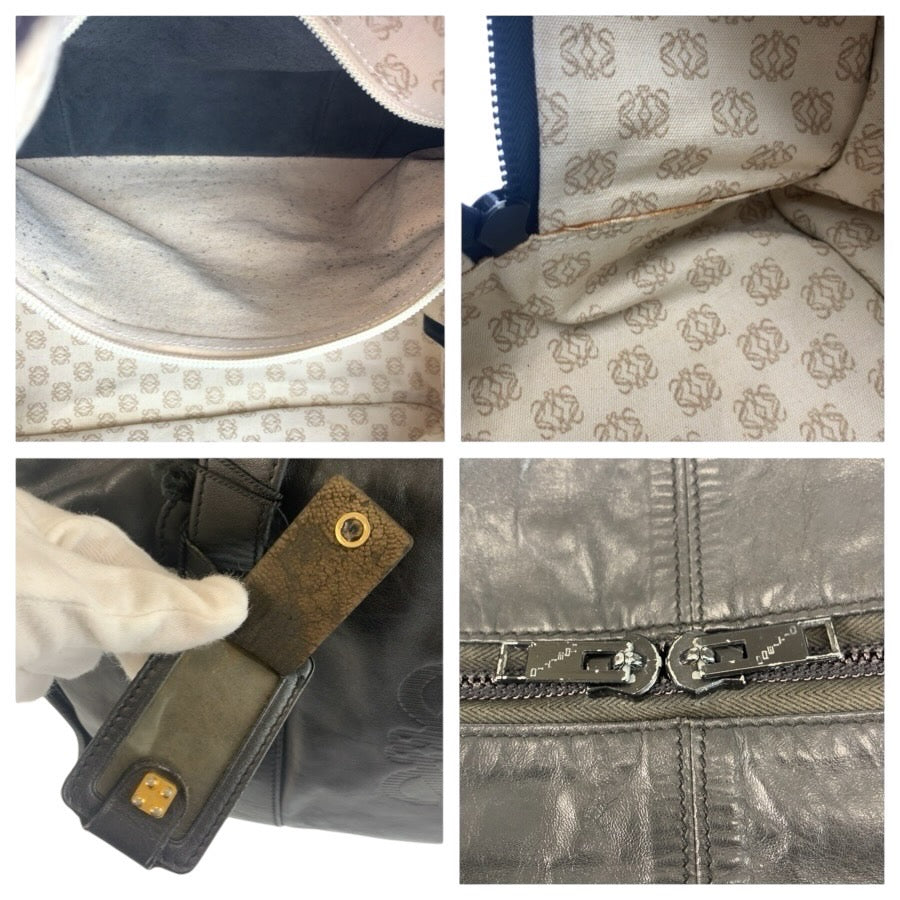 25098
LOEWE ロエベ アナグラム ブラック 黒 ゴールド金具 レザー ボストンバッグ ハンドバッグ レディース AB42