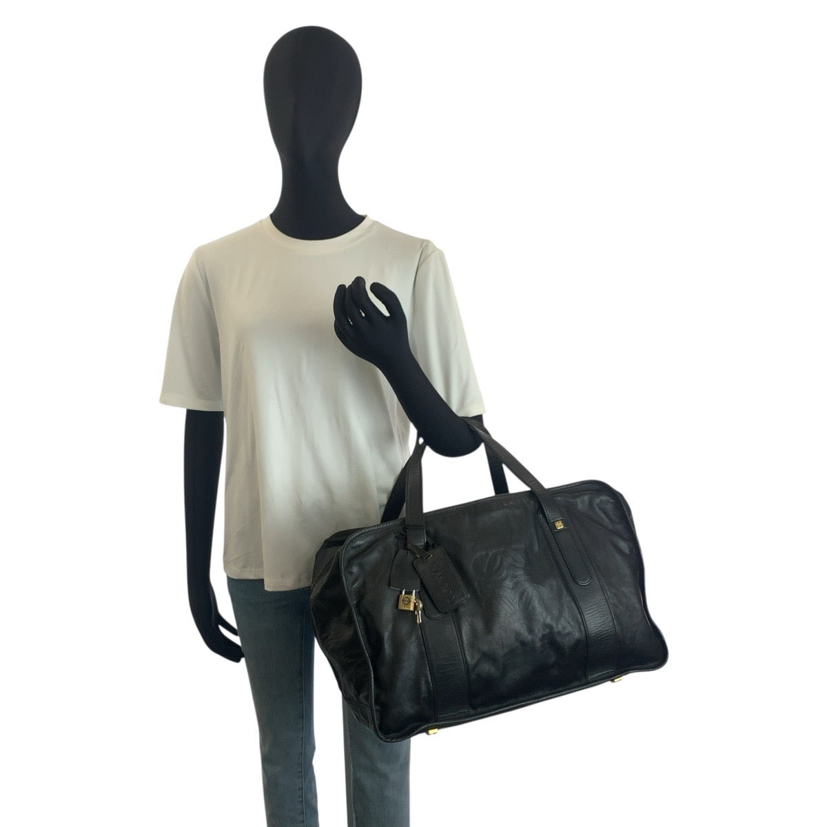 25098
LOEWE ロエベ アナグラム ブラック 黒 ゴールド金具 レザー ボストンバッグ ハンドバッグ レディース AB42