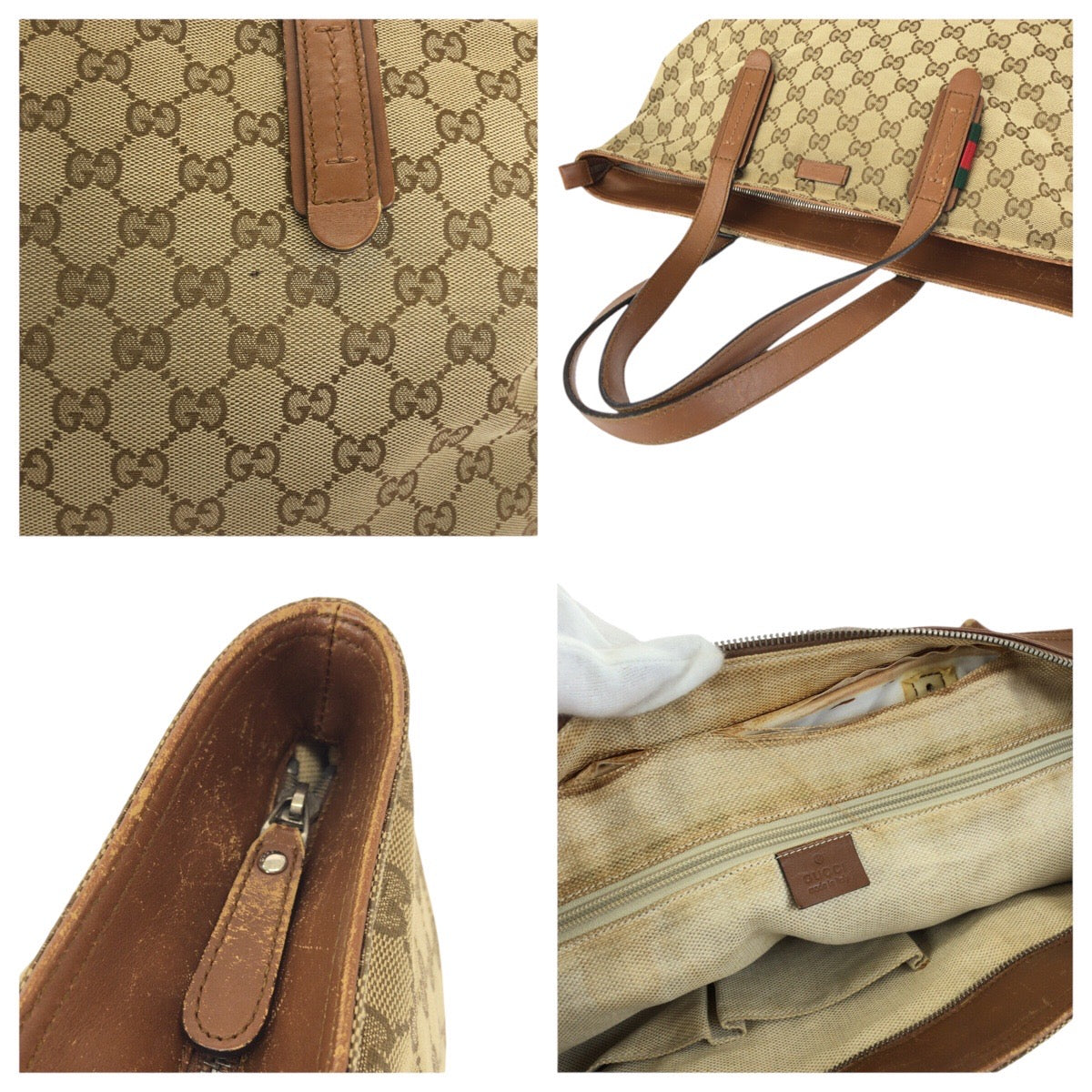 25104
GUCCI グッチ シェリーライン ベージュ ブラウン シルバー金具 GGキャンバス / レザー 308928 トートバッグ レディース B28