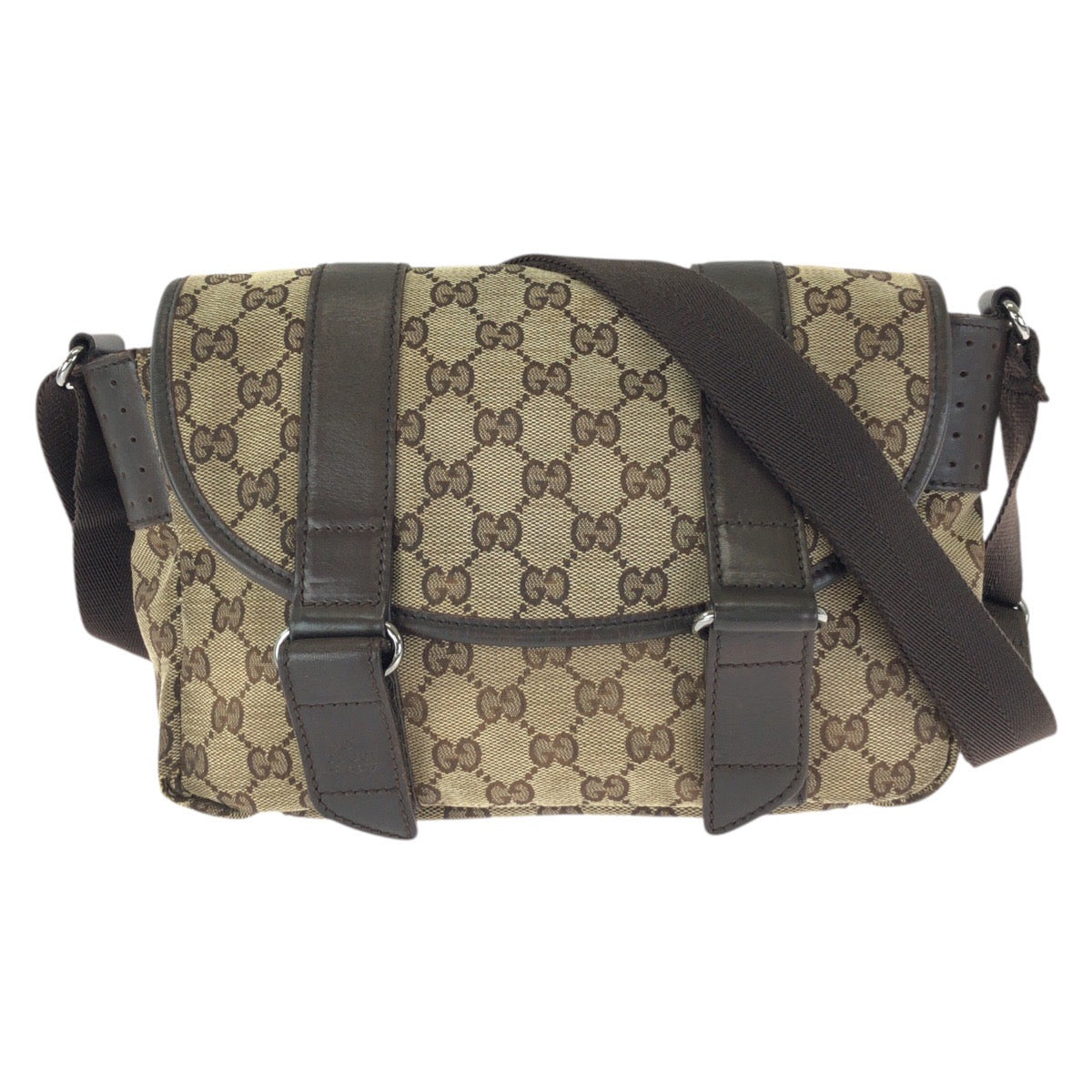 25105
GUCCI グッチ ベージュ ダークブラウン シルバー金具 GGキャンバス / レザー 145858 ショルダーバッグ メッセンジャーバッグ レディース B20