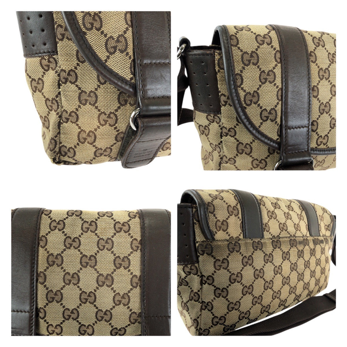25105
GUCCI グッチ ベージュ ダークブラウン シルバー金具 GGキャンバス / レザー 145858 ショルダーバッグ メッセンジャーバッグ レディース B20