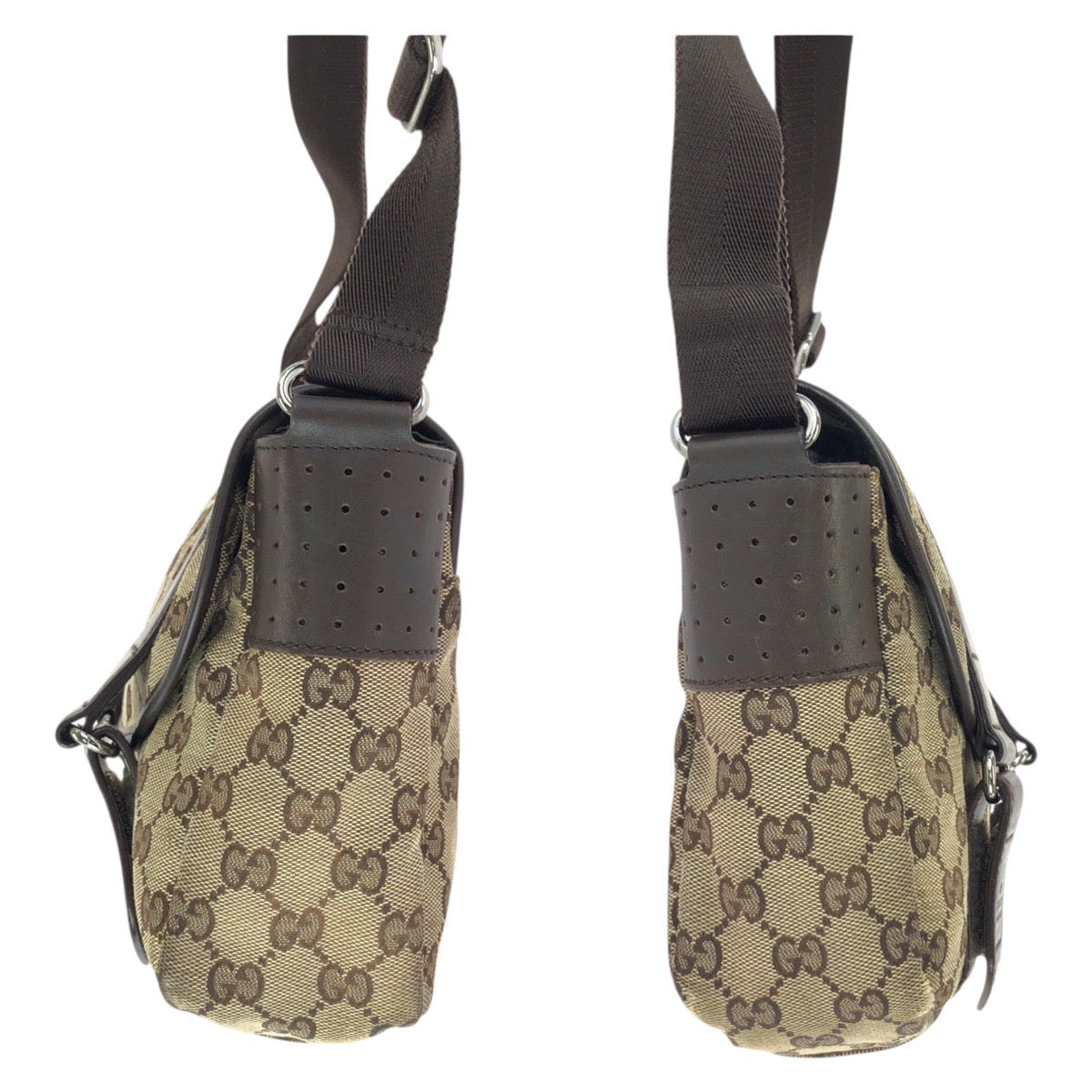 25105
GUCCI グッチ ベージュ ダークブラウン シルバー金具 GGキャンバス / レザー 145858 ショルダーバッグ メッセンジャーバッグ レディース B20