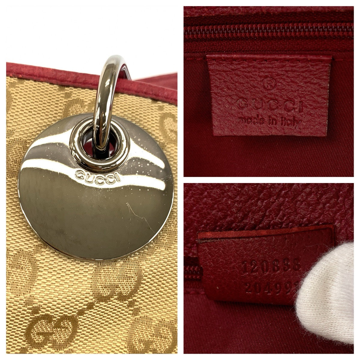 25106
GUCCI グッチ ベージュ ワインレッド GGキャンバス / レザー 120838 トートバッグ ショルダーバッグ レディース ABP42