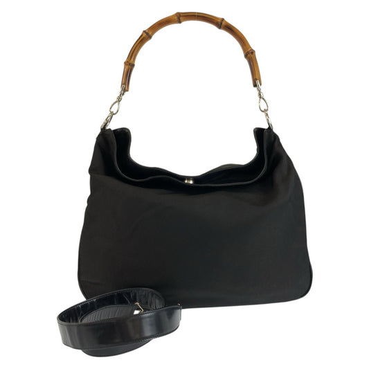 25107
GUCCI グッチ バンブー ブラック 黒 シルバー金具 ナイロン 001 2058 1577 5 ハンドバッグ ショルダーバッグ 2way レディース AB20