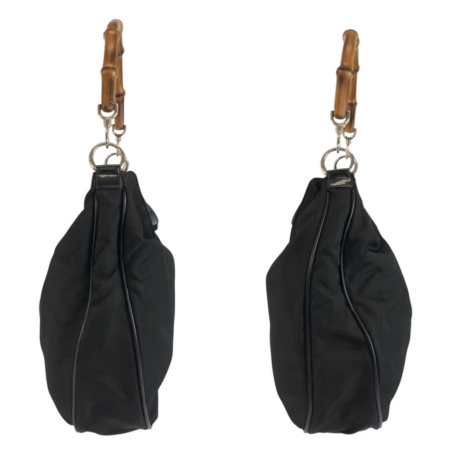 25107
GUCCI グッチ バンブー ブラック 黒 シルバー金具 ナイロン 001 2058 1577 5 ハンドバッグ ショルダーバッグ 2way レディース AB20
