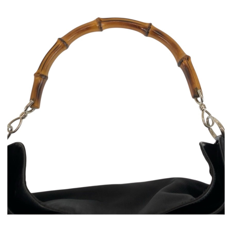 25107
GUCCI グッチ バンブー ブラック 黒 シルバー金具 ナイロン 001 2058 1577 5 ハンドバッグ ショルダーバッグ 2way レディース AB20
