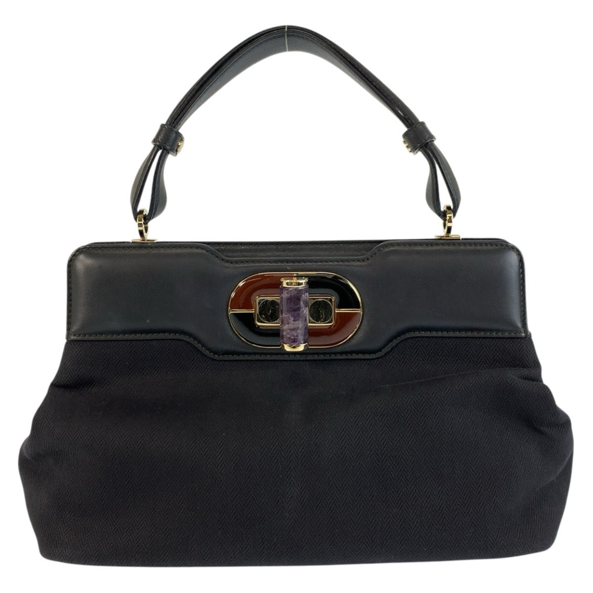25109
BVLGARI ブルガリ イザベラ ロッセリーニ ブラック ゴールド金具 レザー ハンドバッグ レディース ABP35