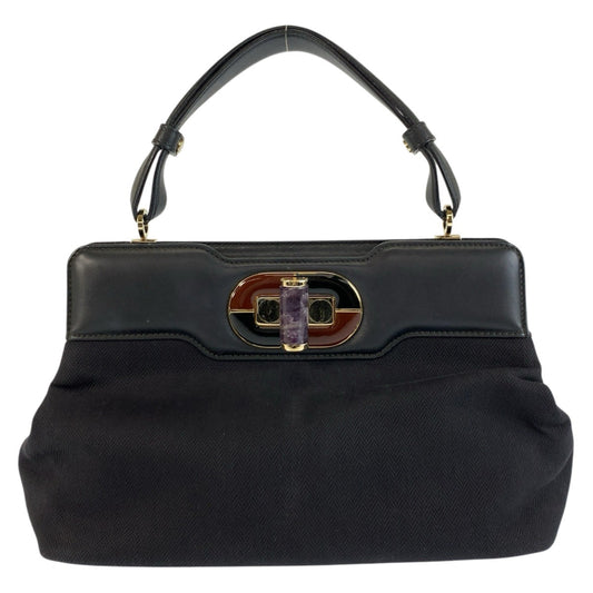 25109
BVLGARI ブルガリ イザベラ ロッセリーニ ブラック ゴールド金具 レザー ハンドバッグ レディース ABP35