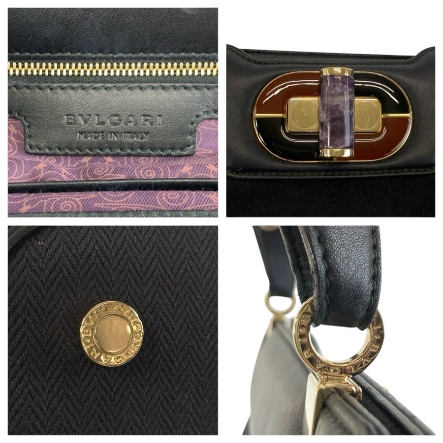 25109
BVLGARI ブルガリ イザベラ ロッセリーニ ブラック ゴールド金具 レザー ハンドバッグ レディース ABP35