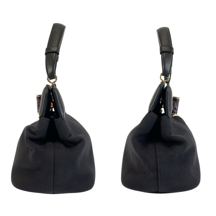 25109
BVLGARI ブルガリ イザベラ ロッセリーニ ブラック ゴールド金具 レザー ハンドバッグ レディース ABP35