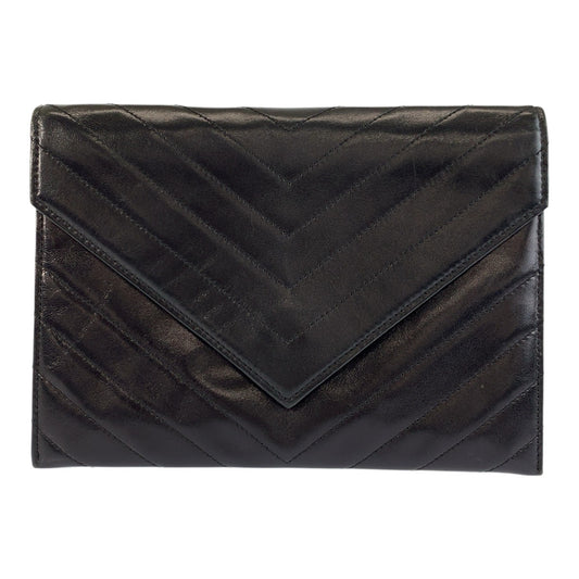 25113
YVES SAINT LAURENT イヴ サンローラン ヴィンテージ Vステッチ ブラック 黒 レザー クラッチバッグ セカンドバッグ レディース ABP20