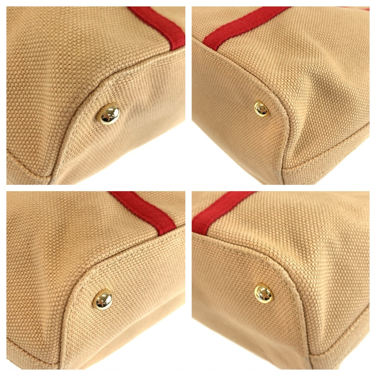 25117
BURBERRY バーバリー ベージュ レッド ゴールド金具 キャンバス トートバッグ ハンドバッグ レディース ABP35
