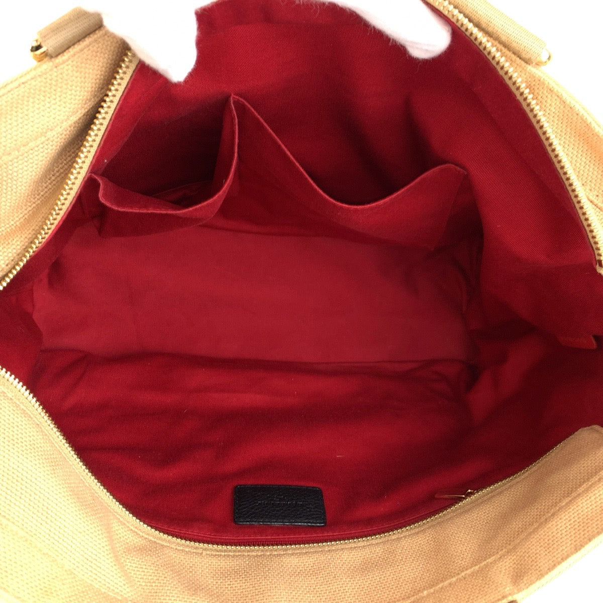 25117
BURBERRY バーバリー ベージュ レッド ゴールド金具 キャンバス トートバッグ ハンドバッグ レディース ABP35