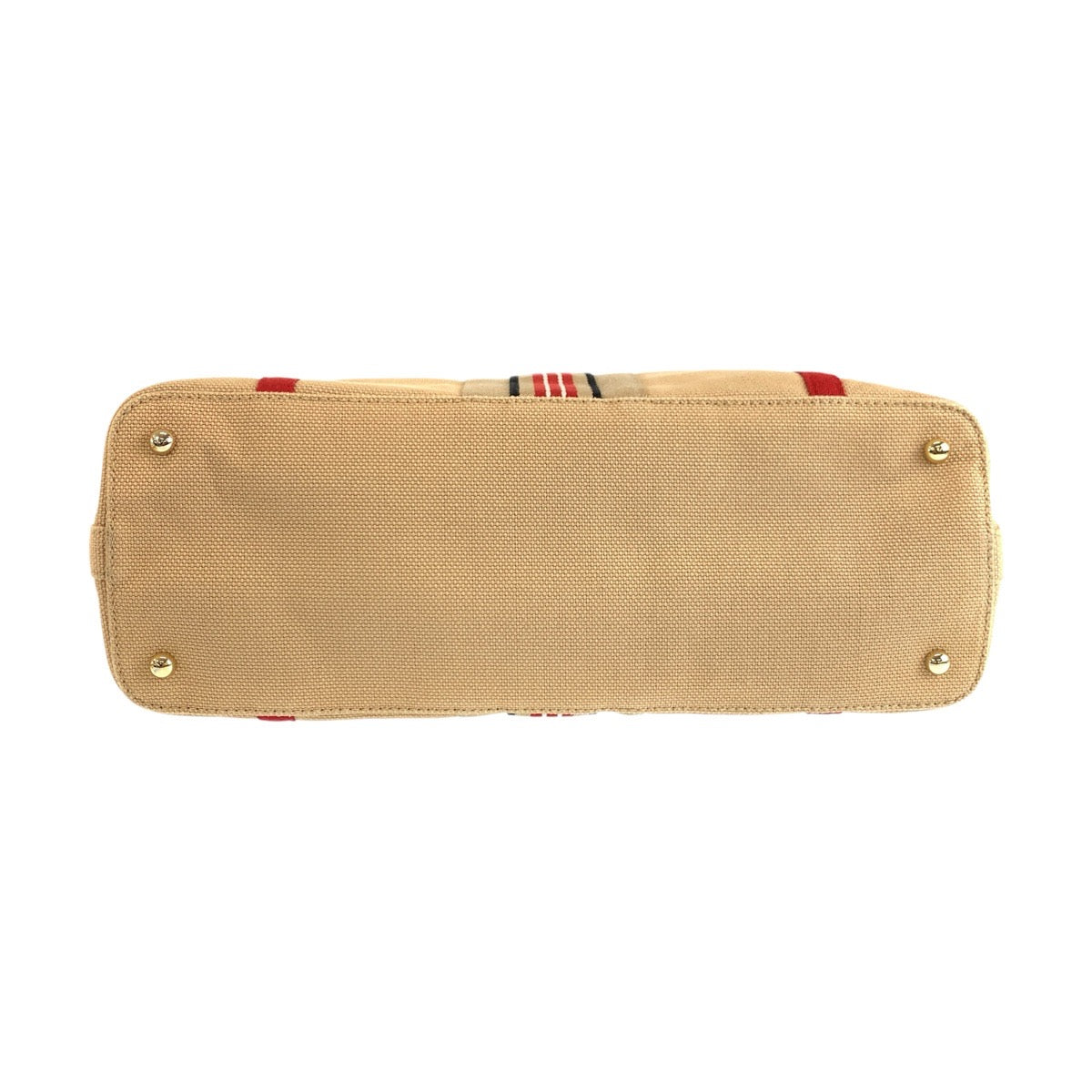25117
BURBERRY バーバリー ベージュ レッド ゴールド金具 キャンバス トートバッグ ハンドバッグ レディース ABP35