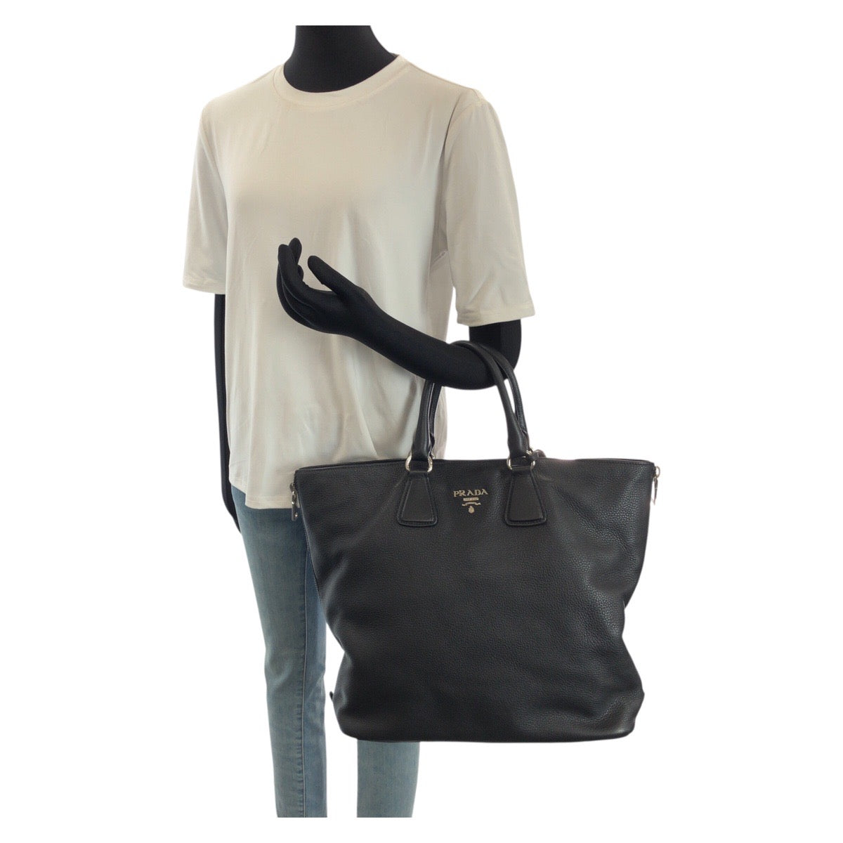 25120
PRADA プラダ ヴィッテロ ダイノ サイドジップ ブラック 黒 シルバー金具 レザー トートバッグ ビジネスバッグ 男女兼用 レディース ABP74