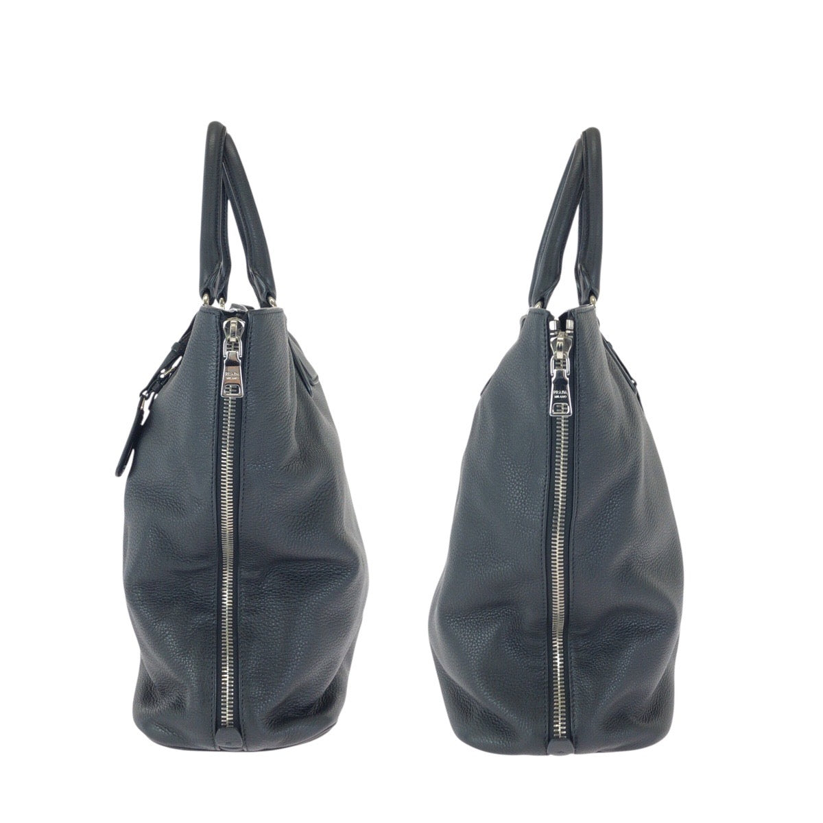 25120
PRADA プラダ ヴィッテロ ダイノ サイドジップ ブラック 黒 シルバー金具 レザー トートバッグ ビジネスバッグ 男女兼用 レディース ABP74
